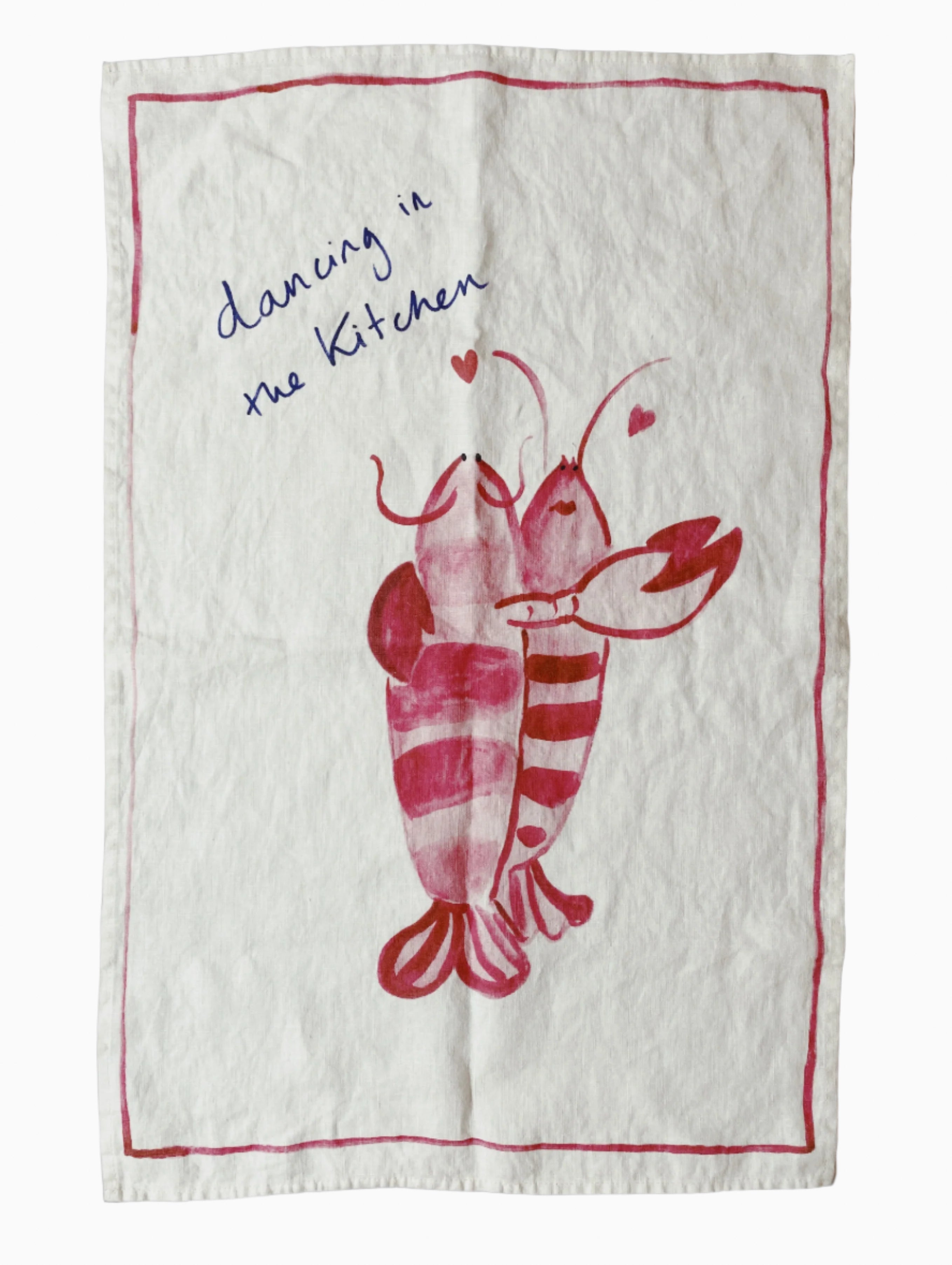 Kitchen Dancing - Lobster Print Linen Teatowel